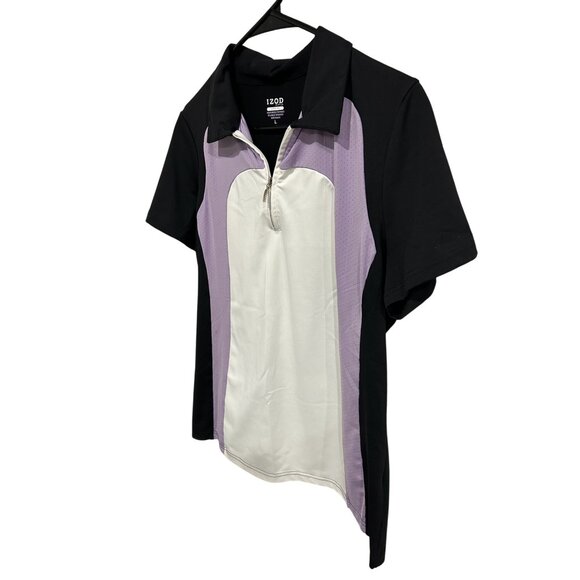Izod Cool-FX Golf Polo Shirt Contrast Purple White Panels Short Sleeve Zip Neck - Picture 3 of 9
